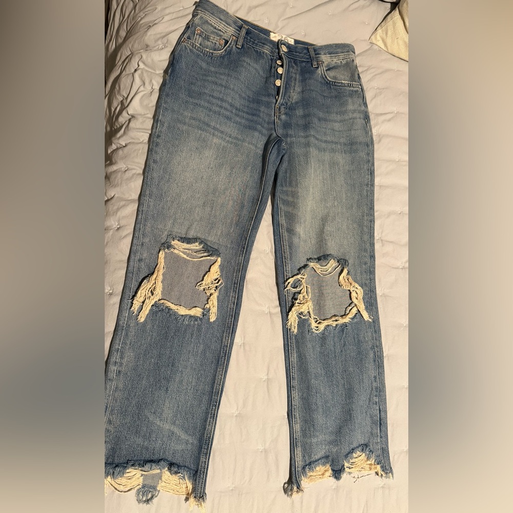 We The Free Light Blue Distressed Straight Leg Jeans - Picture 3 of 7